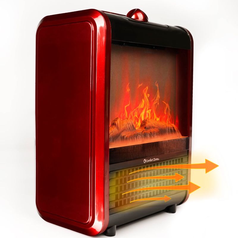 Photo 1 of **does not turn on** Comfort Zone CZFP1 600/1,200-Watt Mini Fireplace Heater with Realistic 3D Flame, Stay-Cool Body, Carry Handle, Overheat Sensor, and Safety Tip-Over Switch, Red
