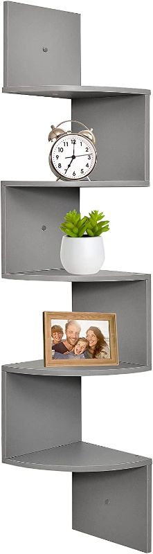 Photo 1 of Greenco Corner Shelf Unit Wall Mount | 5 Tier Wood Floating Shelves | Easy-to-Assemble Tiered Wall Storage | Wall Organizer for Bedrooms, Bathrooms, Kitchen, Offices and Living Rooms - Gray Finish
