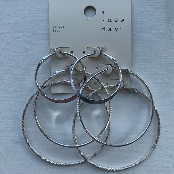 Photo 2 of Hoop Earring Set 3ct - A New Day™ Silver