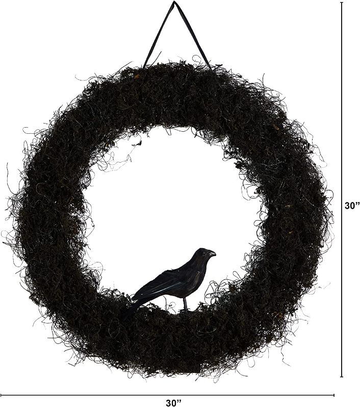 Photo 1 of 30in. Halloween Black Raven Twig Wreath
