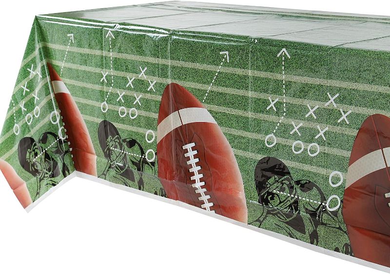Photo 1 of 1 Pcs Large Rugby Tablecloths American Football Table Cover for Super Bowl Rugby Game Day Sports Theme Parties Birthday Decoration Supplies Green