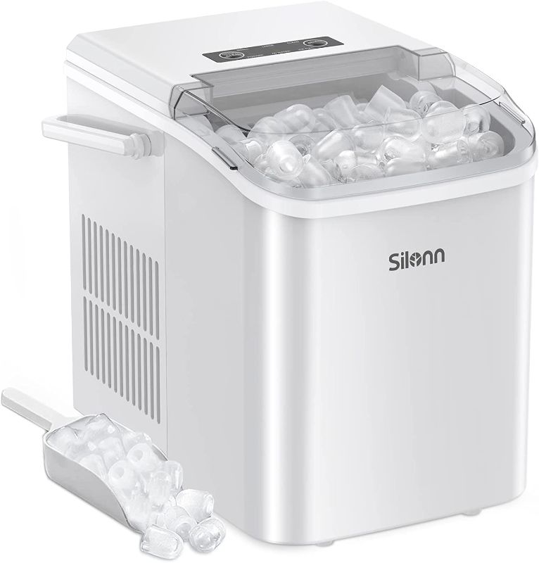 Photo 1 of Silonn Countertop Ice Maker Machine, Portable Ice Makers Countertop with Handle, Makes up to 27 Lbs. of Ice per Day, 9 Cubes in 7 Mins, Self-Cleaning
