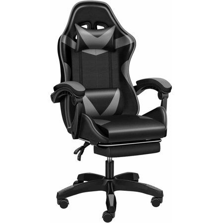 Photo 1 of YSSOA Gaming Office High Back Computer Ergonomic Adjustable Swivel Chair with Headrest & Lumbar Support with Footrest Black/Grey
