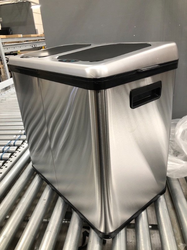 Photo 3 of 16 Gal. Dual-Compartment Stainless Steel Touchless Trash Can and Recycling Bin (8 Gal each)