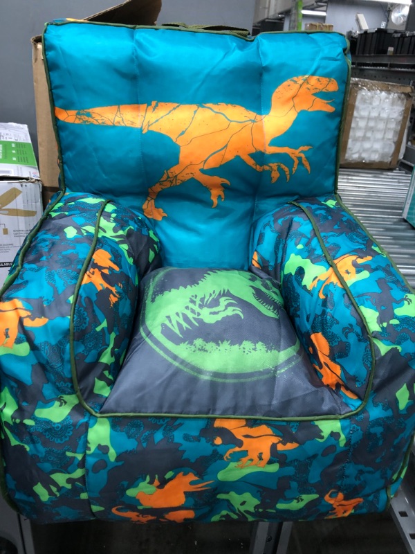 Photo 2 of Jurassic World 2 Kids Nylon Bean Bag Chair with Piping & Top Carry Handle, Blue, 18" H x 18" W
