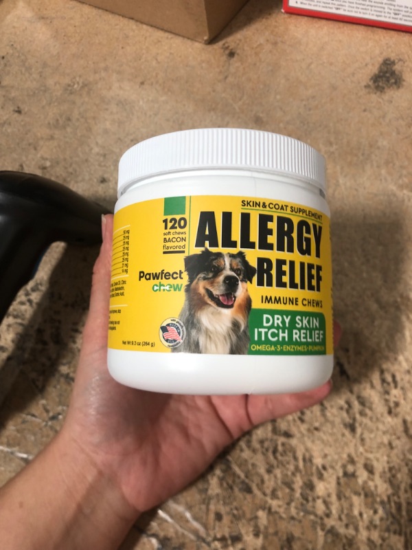 Photo 3 of **EXPIRES 08/2024** PawfectChew Allergy Relief Dog Chews w/Omega 3 - Itchy Skin Relief - Seasonal Allergies - Pumpkin + Enzymes - Anti-Itch & Hot Spots Aid - Made in USA Immune Supplement - 120 Ct Bacon 120 Ct