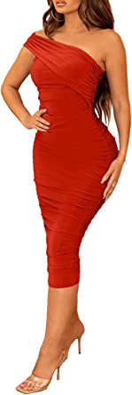 Photo 1 of Beagimeg Women's Sexy Bodycon Sleeveless One Sholder Club Party Mini Dress Red Medium