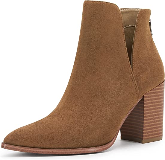 Photo 1 of Ermonn Women's Ankle Boots Slip on Cutout Pointed Toe Fall Winter Chunky Stacked Mid Heel Booties SIZE 8
