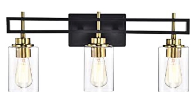 Photo 1 of Treekee Bathroom Light Fixtures, Gold Bathroom Wall Lights, Modern Black Vanity Light with Clear Glass Shade, Wall Lamp for Mirror Bedroom Living Room