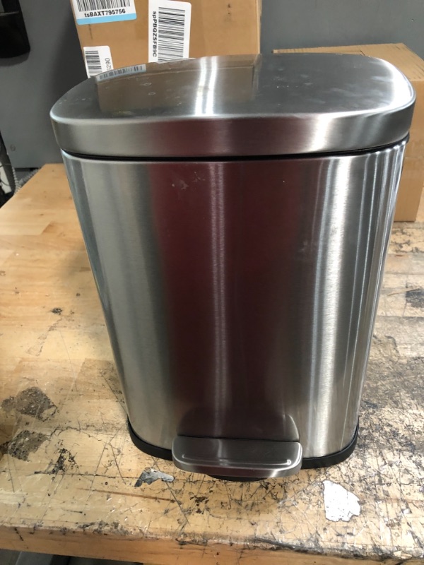 Photo 2 of Amazon Basics 5 Liter / 1.3 Gallon Soft-Close Trash Can with Foot Pedal - Stainless Steel