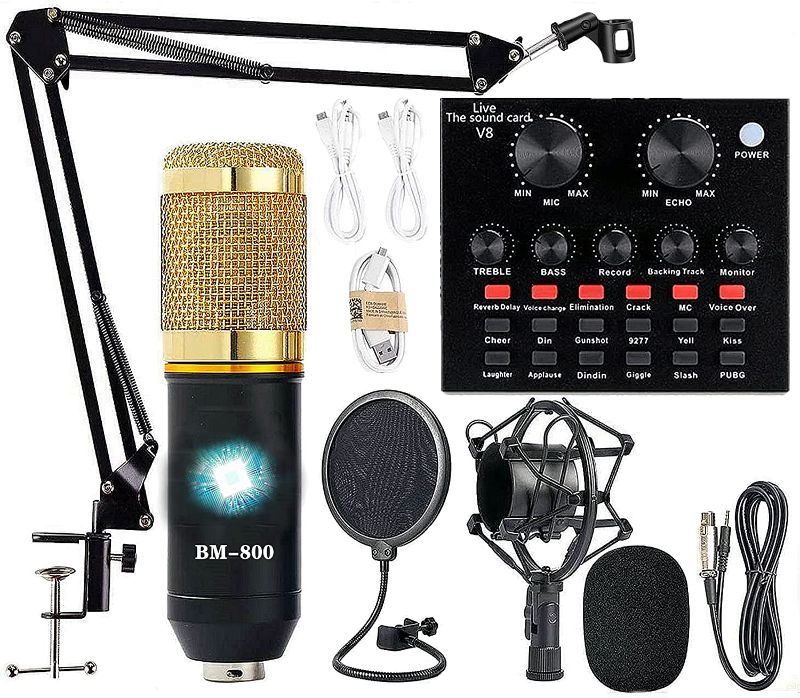 Photo 1 of *INCOMPLETE* Podcast Equipment Bundle, BM-800 Recording Studio Package with Voice Changer, Live Sound Card - Audio Interface for Laptop Computer Vlog Living Broadcast Live Streaming YouTube TikTok (AM100-V8)
