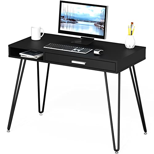 Photo 1 of SHW Home Office Computer Hairpin Leg Desk with Drawer, Black
