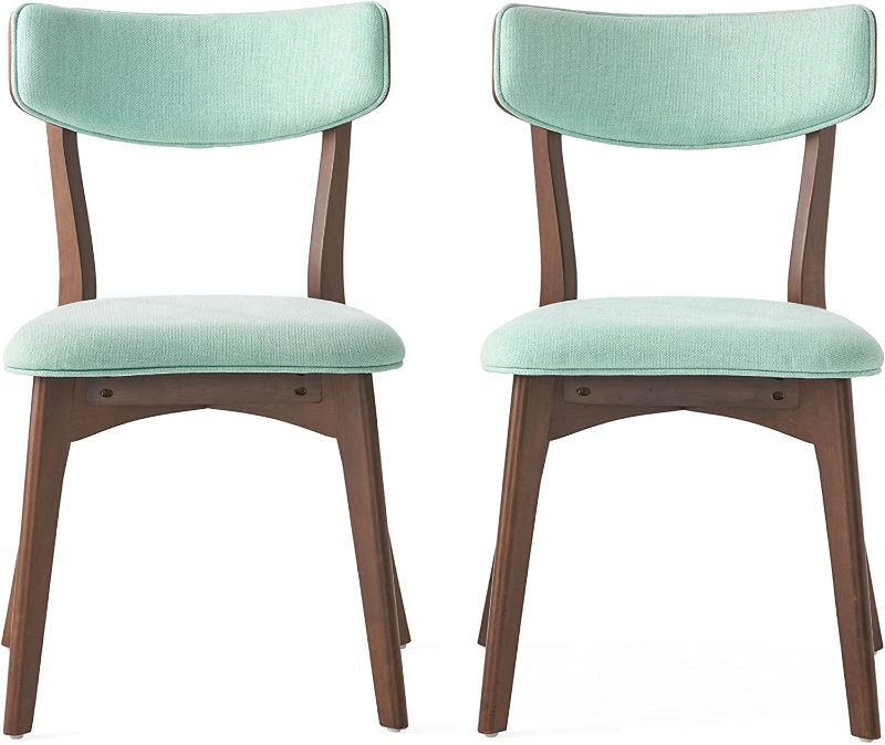 Photo 1 of Fabric Dining Chairs with Natural Walnut Finished Frame, 2-Pcs Set, Mint / Natural Walnut Finish