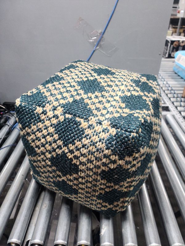 Photo 2 of Christopher Knight Home Mamie Cube Pouf, Boho, Beige and Teal Yarn