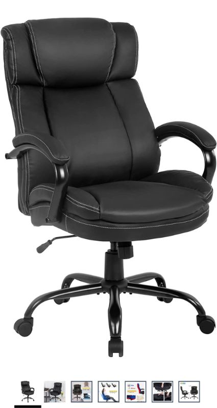 Photo 1 of Big and Tall Office Chair 500lbs Wide Seat Ergonomic PU Leather Desk Chair Adjustable Rolling Swivel Executive Computer Chair with Lumbar Support Headrest Task Office Chairs for Heavy People (Black)