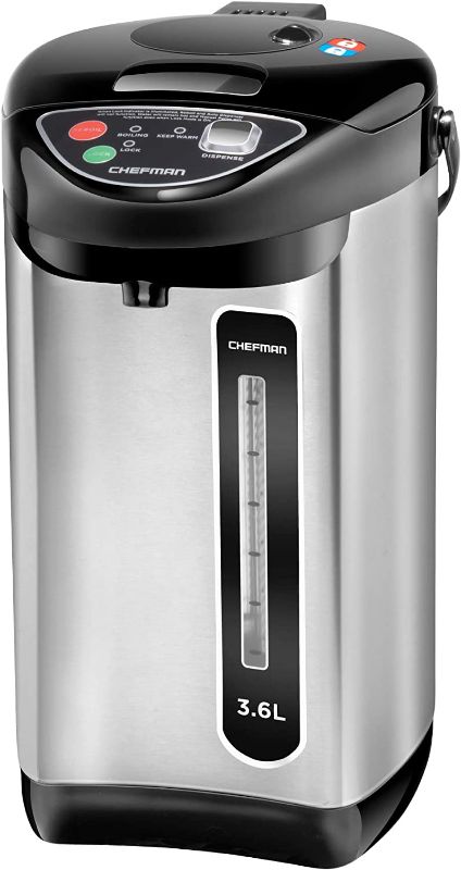 Photo 1 of Chefman Electric Hot Water Pot Urn w/Auto & Manual Dispense Buttons, Safety Lock, Instant Heating for Coffee & Tea, Auto-Shutoff & Boil Dry Protection, Insulated Stainless Steel, 3.6L/3.8 Qt/20+ Cups