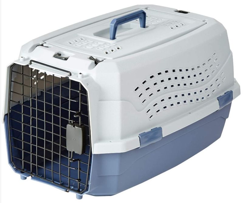 Photo 1 of Amazon Basics 2-Door Top Load Hard-Sided Dog and Cat Kennel Travel Carrier, 23-Inch