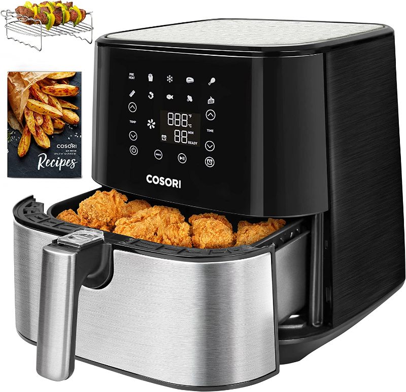 Photo 1 of COSORI Air Fryer Oven with Customizable Shake Reminder, Additional Accessories, Nonstick and Dishwasher-Safe Detachable Basket, 100 Paper Plus 1100+ Online Recipes, 5.8QT, Stainless Steel