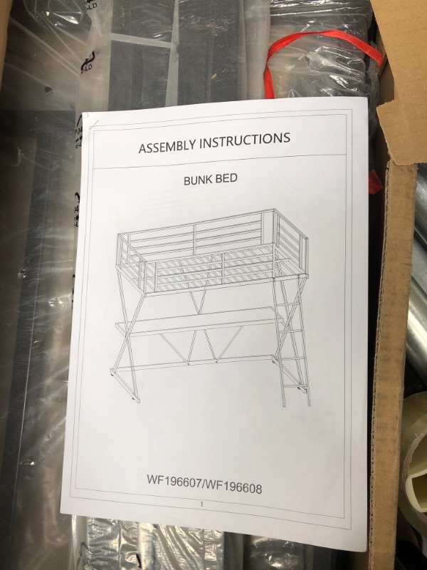 Photo 3 of **INCOMPLETE* BOX 2 OF 2* MISSING BOX 1**
Boulevard F Twin Loft Bed with Desk, Loft Bed with Ladder and Full-Length Guardrails, X-Shaped Frame, Black
