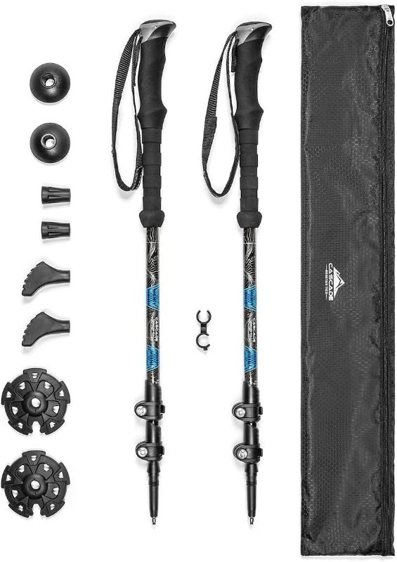 Photo 1 of Cascade Mountain Tech Trekking Poles - Carbon Fiber Walking or Hiking Sticks with Quick Adjustable Locks
