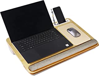 Photo 1 of Portable Laptop Lap Desk with Pillow Cushion-Large Bamboo Lapdesk for Couch,Tablet Slot,Mouse Pad Storage Function-Fits to 17 in Laptop,Adjustable Height Computer Lap Desk for Adult (Brown)
