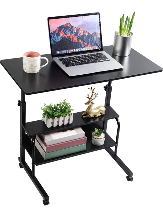 Photo 1 of Corner Desk for Small Space Rolling Desk Mobile Computer Desk Home Office Study Desk Portable Desk for Bedrooms Work Desk Adjustable Writing Desk with Storage Gaming Table Size 31.5x15.7 Inch Black