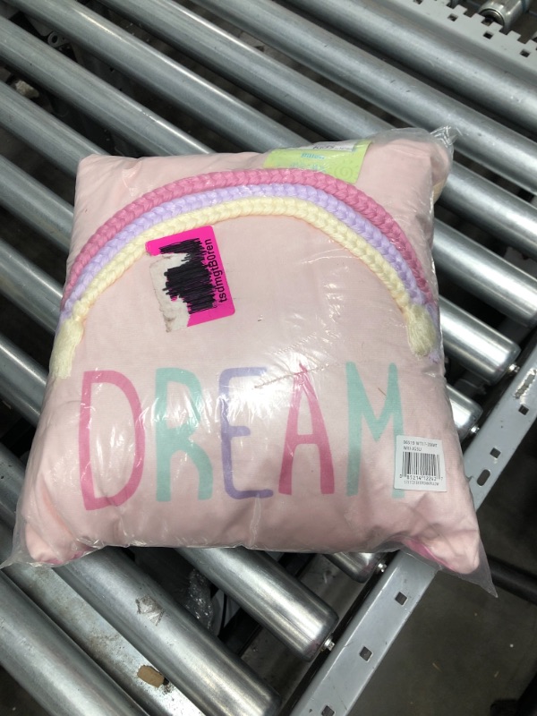 Photo 2 of Everything Kids Watercolor Rainbow Pink and Lavender Square"Dream" Decorative Pillow with Pom Pom Accents