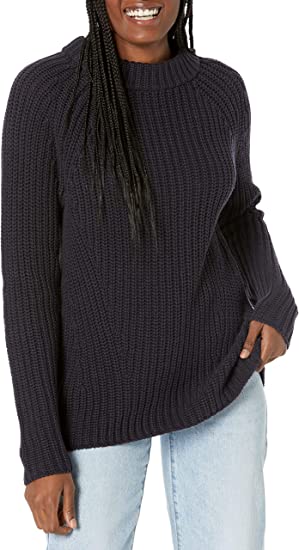 Photo 1 of Goodthreads Women's Relaxed-Fit Cotton Shaker Stitch Mock Neck Sweater, Navy, X-Small