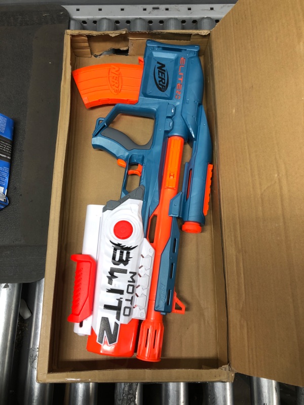 Photo 2 of NERF Elite 2.0 Motoblitz Blaster with Scope, Motorized 10-Dart Blasting, Airblitz 6 Darts, 22 Darts, Outdoor Toys for 8 Year Old Boys & Girls