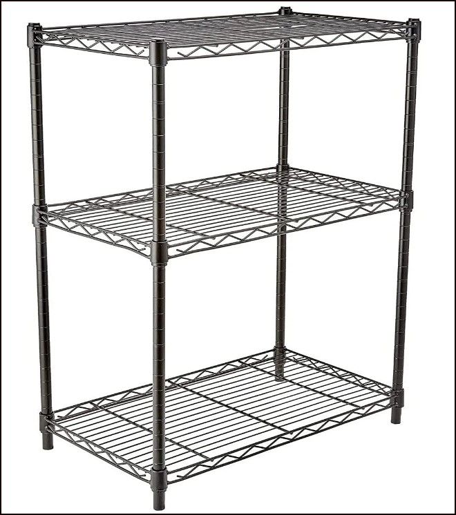 Photo 1 of Amazon Basics 3-Shelf Adjustable, Heavy Duty Storage Shelving Unit (250 lbs loading capacity per shelf), Steel Organizer Wire Rack, Black (23.3L x 13.4W x 30H)
