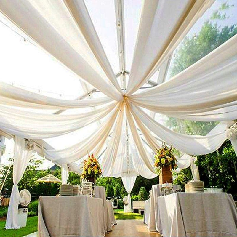 Photo 1 of AK TRADING CO. 120" Wide (10Ft Wide) Voile Ceiling Drapes Sheer Curtain Panels with 4" Pocket for Wedding Venues, Banquet Halls, Corporate Events & Photobooth - White, 10 ft x 10 ft
