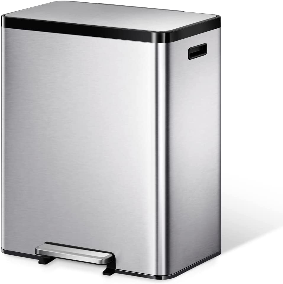 Photo 1 of  50L EKO EcoCasa II 30L+20L Dual Compartment Kitchen Recycle Trash Can, Stainless Steel Finish