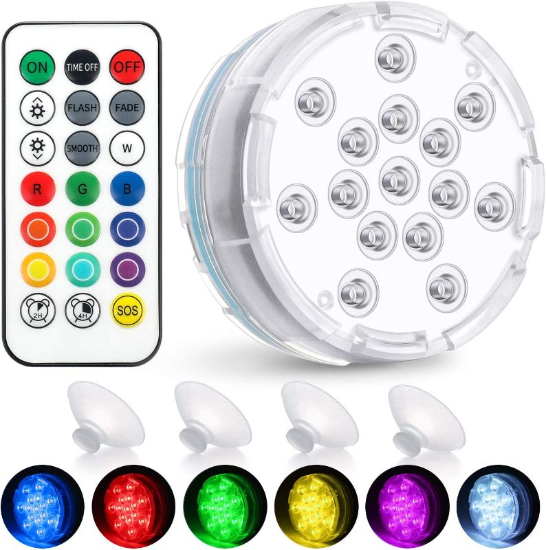 Photo 1 of Chakev Submersible Led Pool Lights, 16 Colors Underwater Pond Lights with Remote, Waterproof Magnetic Bathtub Light with Suction Cup Hot Tub Light for Pond Fountain Aquariums Vase Garden Party 1 Pack
