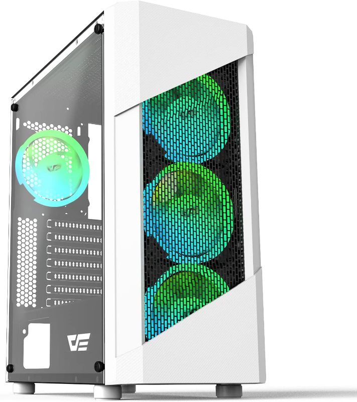 Photo 1 of darkFlash Pollux White ATX Mid-Tower Desktop Computer Gaming Case USB 3.0 Ports Transparent Acrylic Panel with 4pcs 120mm LED CL8 RGB Fans Pre-Installed