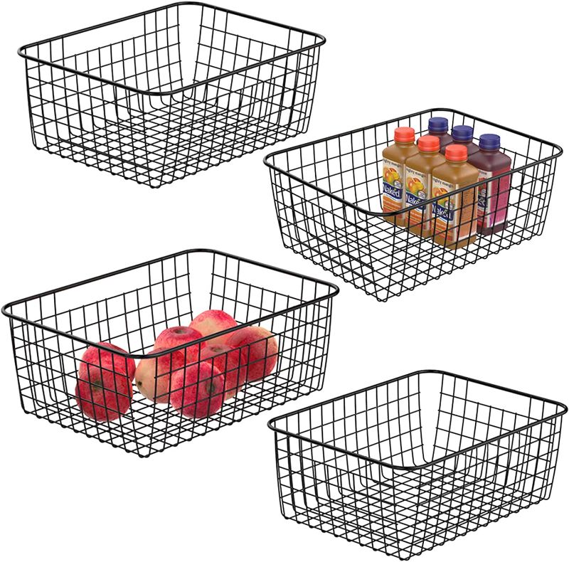 Photo 1 of Wire Storage Baskets, iSPECLE 4 Pack Large Metal Wire Baskets Pantry Organization and Storage with Handles, Freezer Organizer Bins for Pantry Kitchen Shelf Laundry Cabinets Garage, Black 