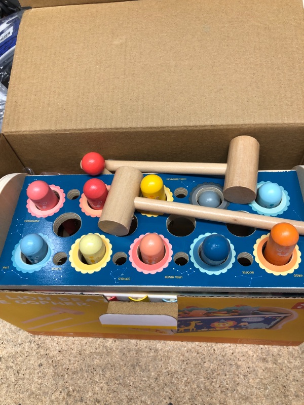 Photo 2 of BESTAMTOY Wooden Educational Hammering Gopher Toy Worms Catching Radish Xylophone Pounding Bench Early Learning Lion Patterns Cute Colorful Skills Developing Games Hamster Play Set