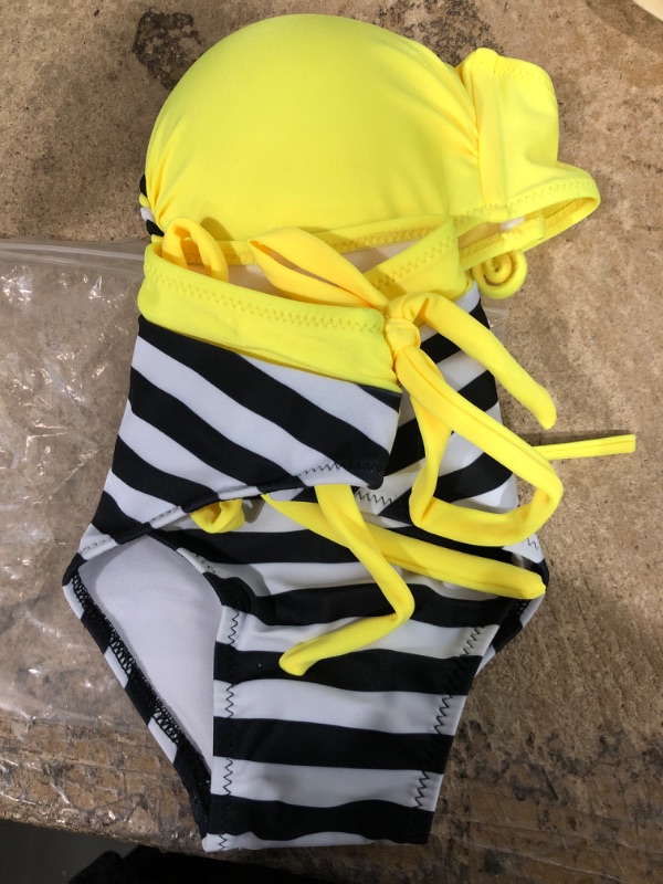 Photo 2 of Ficoate New Bikini Two Piece Push Up Padded Swimsuit Tummy Control Swimwear Yellow size Small