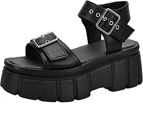 Photo 1 of READYSALTED Women's Chunky Platform Sandals in Open Toe Multi Buckle Detail Ankle Strap Block Heel(LILU) SIZE 8