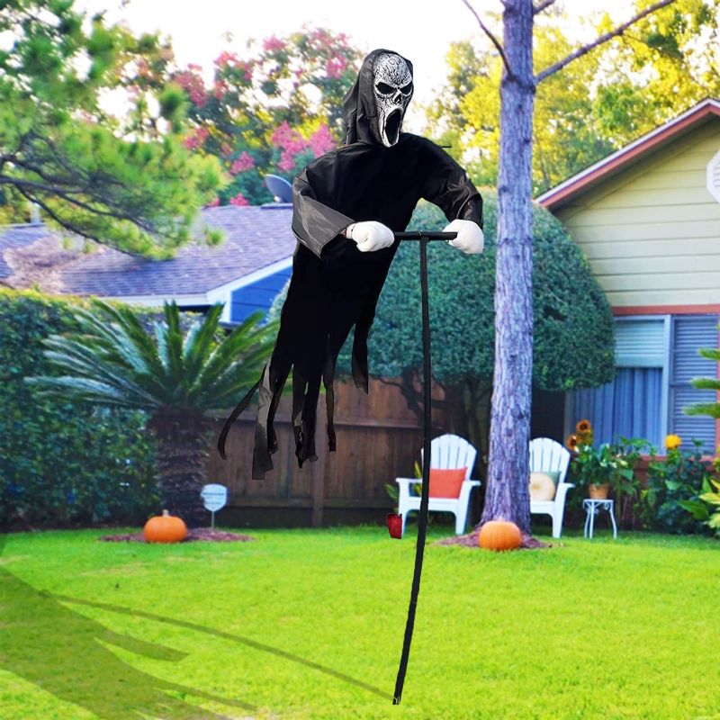 Photo 1 of LarpGears Scarecrow Screaming Ghost Halloween Scary Ghost of Death Ghost Flying Halloween Decoration for Outdoor Garden, Porch,Yard (Black)
