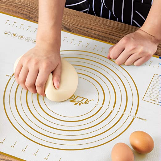 Photo 1 of ALIPOBO Extra Thick Silicone Baking Mat with Measurements, Non Stick Pie Crust Mat, Rolling Cookie Dough Mat, Non Stick Silicone Pastry Mats for Kneading Dough, Counter Mat (L-24'' X 16", Gold)
