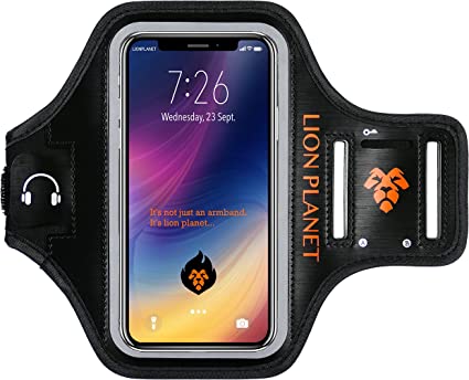 Photo 1 of Cell Phone Armband Case. for Screen Size of 6.8 inches and Below. with Card Holder, Key Slot, & Earphone Cord Holder. Wear in Running, Workout, Sports, Fitness and Gym. (Dark Black, L 6.8")
