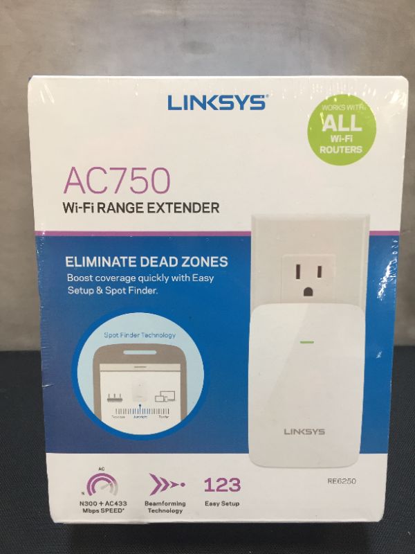 Photo 4 of Linksys AC750 Dual-Band Wi-Fi Extender for Home, Wireless Range Booster, Works with Any Wi-Fi Router (White)
FACTORY SEALED, BRAND NEW ITEM!