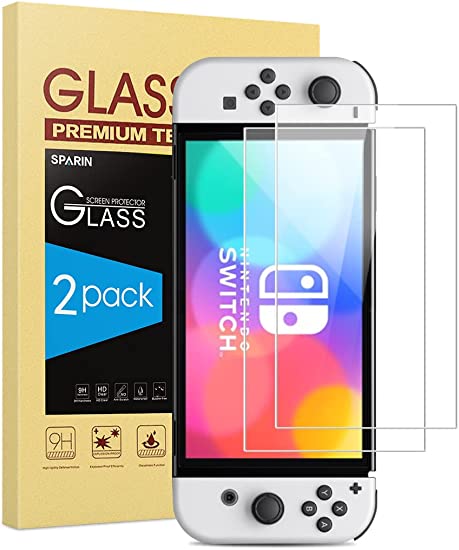 Photo 1 of SPARIN 2 Pack Tempered Glass Screen Protector Compatible with Nintendo Switch OLED Model 2021, High Response and Anti-Scratch
