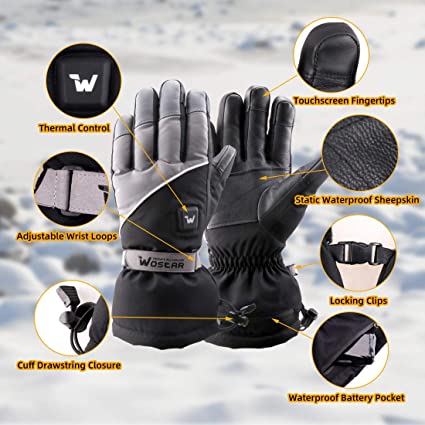 Photo 1 of Electric Heated Gloves for Men Women with 3 Heating Levels Heated Gloves Touchscreen Waterproof Skiing Snowboarding Gloves (L)