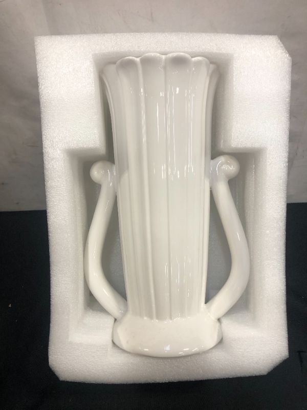 Photo 1 of Bicrops 11.8 Inch Modern White Ceramic Vases Double Handle Design for Home Office Wedding Ceremony (11.8 inch, White)
