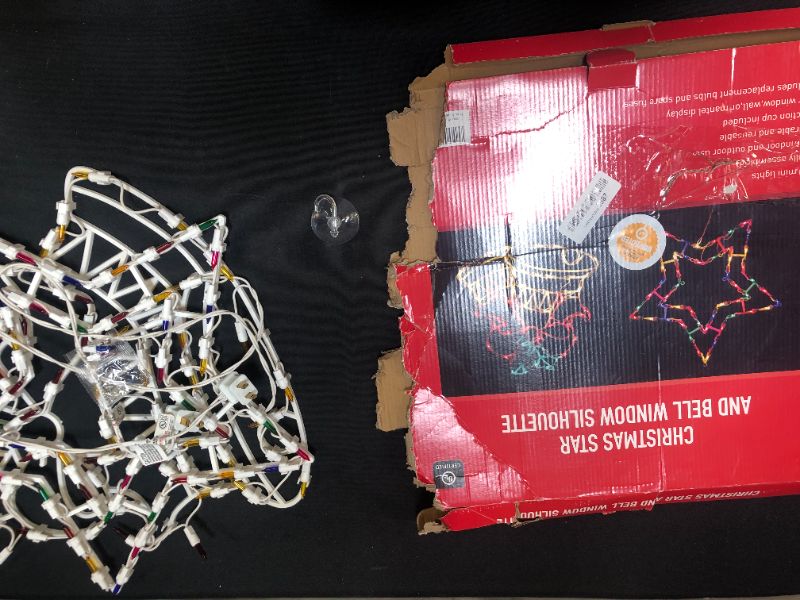 Photo 1 of AOGU Christmas Window Silhouette Lighted 16 Inch Xmas Decoration for Window Home Room Party Shop Indoor Window Light Pack of 2 (Star and Bells)
MAJOR DAMAGE TO BOX, MISSING 1 SUCTION CUP, ITEM IS FUNCTIONAL AND IS NOT DAMAGED!