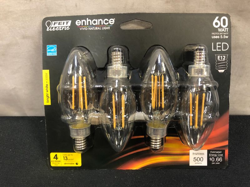 Photo 1 of 60-Watt Equivalent B10 E12 Candelabra Dimmable Filament CEC Clear Glass Chandelier LED Light Bulb Bright White (4-Pack)
