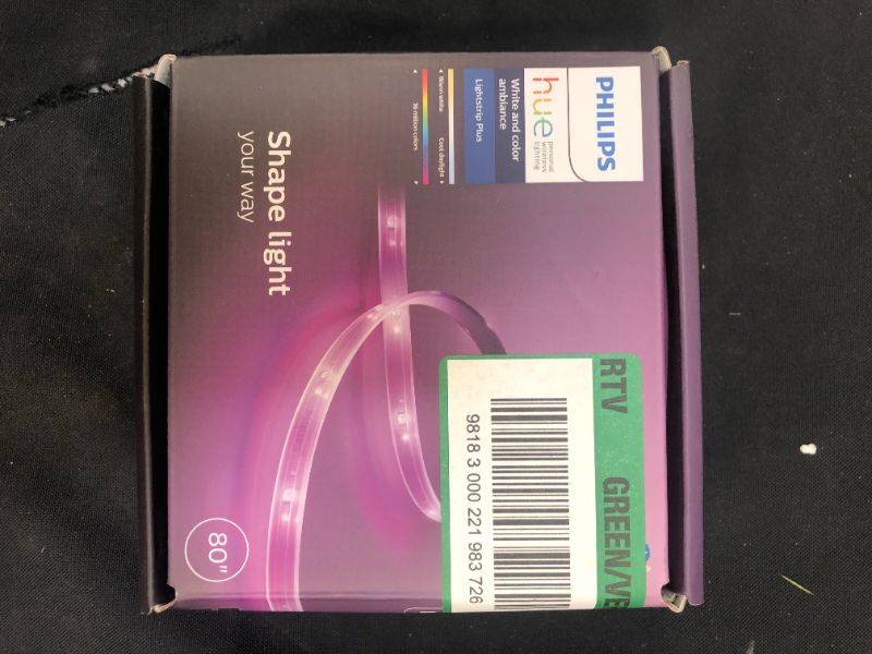 Photo 1 of Philips Hue Bluetooth Smart Lightstrip Plus 2m/6ft Base Kit with Plug, (Voice Compatible with Amazon Alexa, Apple Homekit and Google Home)
