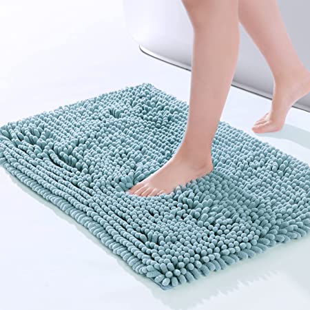 Photo 1 of  Bathroom Rug Non-Slip Bath Mat 32”x20”, Washable Soft Shower Mat, for Bathroom Floor & Tub Fluffy Shaggy Rug, Durable Thick Water Absorbent Microfiber Plush Rugs, Blue
