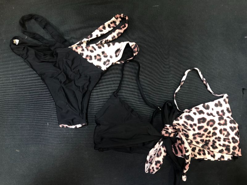 Photo 1 of LARGE BLACK/ANIMAL PRINT BIKINI SET